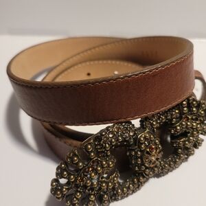 Brown Leather Embelleshed Buckle Belt